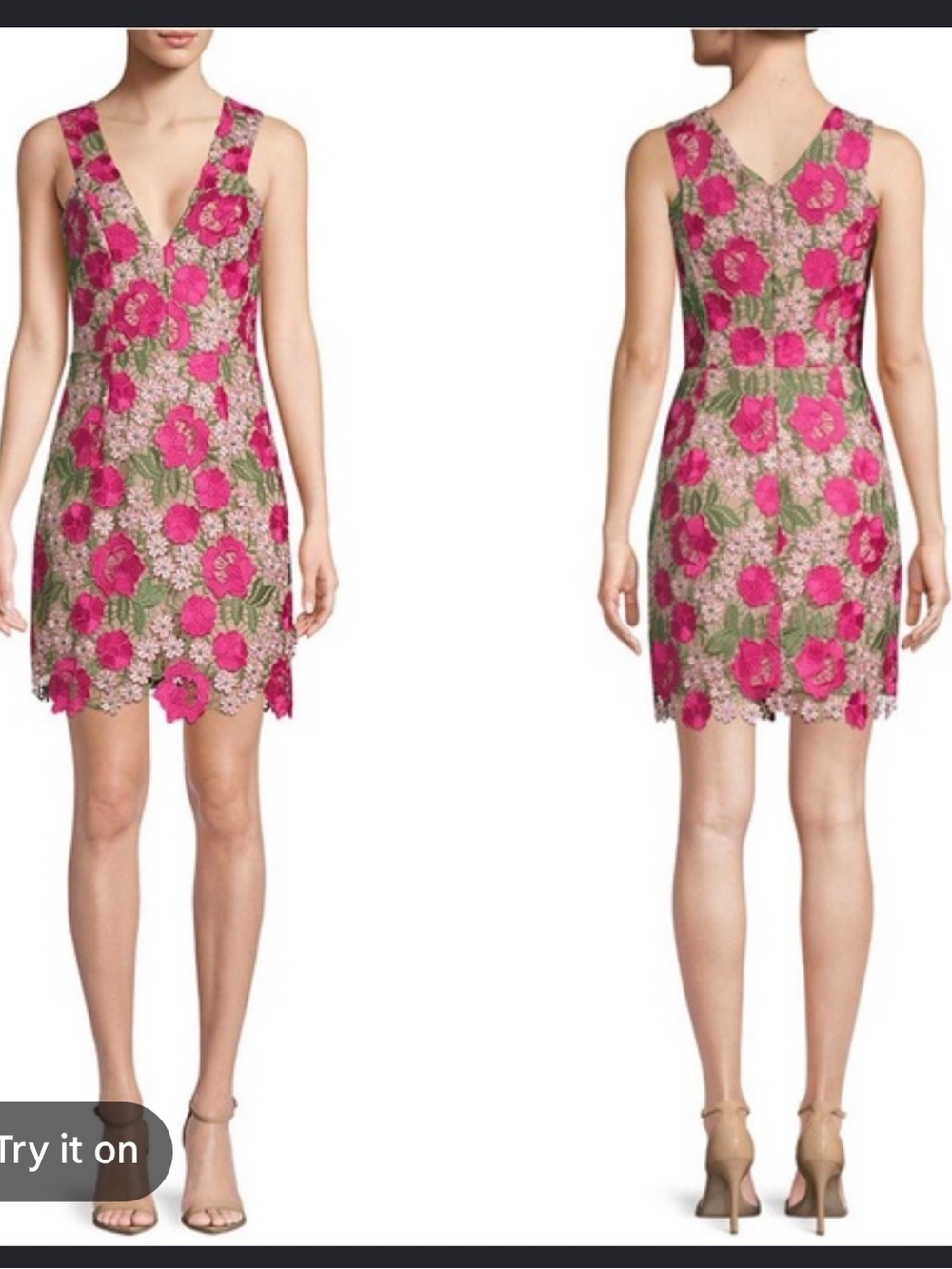 Dress the Population Pink and Green Floral Crochet Mini Dress